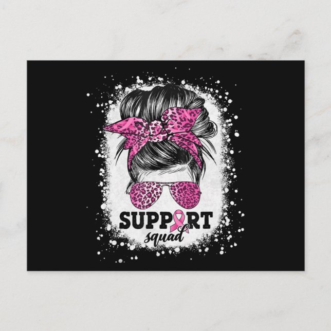 Support Squad Messy Bun Pink Ribbon Breast Cancer  Postcard (Front)