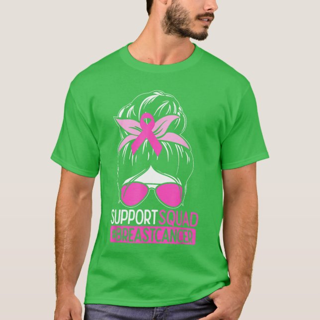 Support Squad Messy Bun Pink Warrior Awareness T-Shirt (Front)