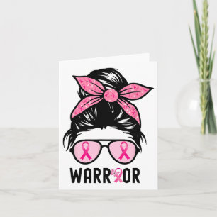 Support Squad Messy Bun Pink Warrior Breast Cancer Card