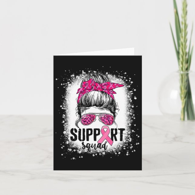 Support Squad Messy Bun Pink Warrior Breast Cancer Card (Front)