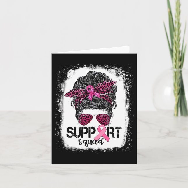 Support Squad Messy Bun Pink Warrior Breast Cancer Card (Front)