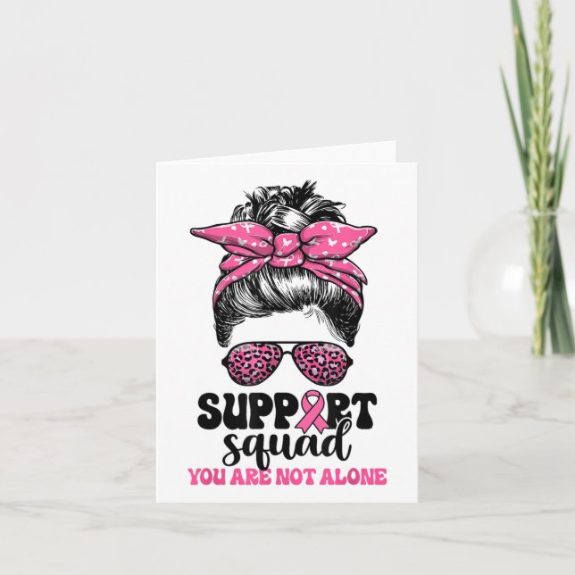 Support Squad Messy Bun Pink Warrior Breast Cancer Card (Front)