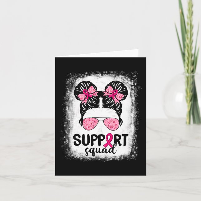 Support Squad Messy Bun Pink Warrior Breast Cancer Card (Front)