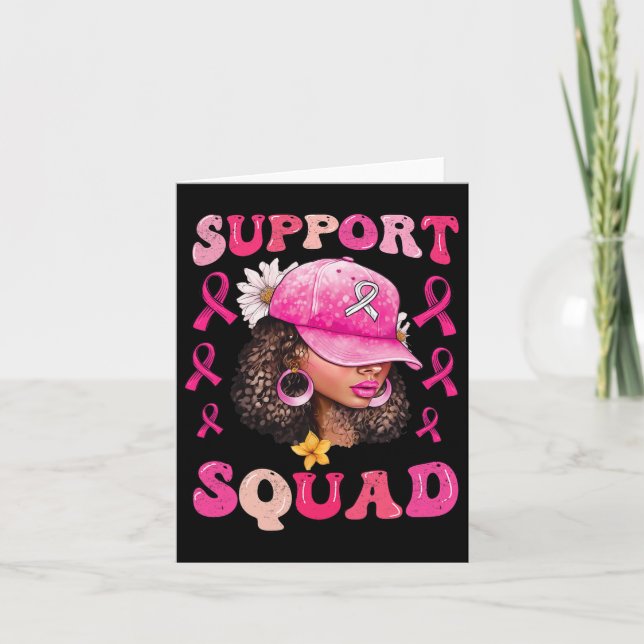 Support Squad Messy Bun Pink Warrior Breast Cancer Card (Front)