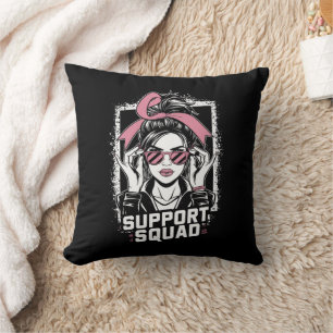 Support Squad Messy Bun Pink Warrior Breast Cancer Cushion