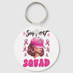 Support Squad Messy Bun Pink Warrior Breast Cancer Key Ring