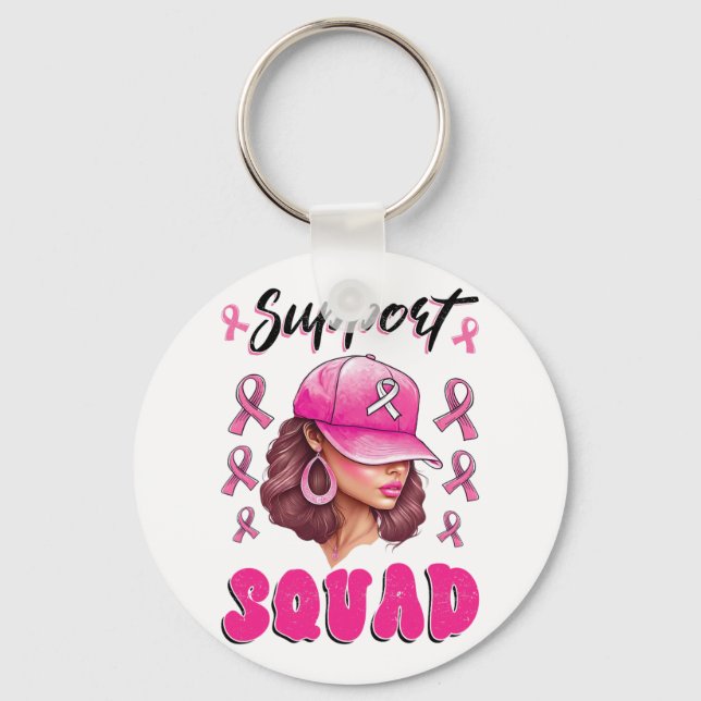 Support Squad Messy Bun Pink Warrior Breast Cancer Key Ring (Front)