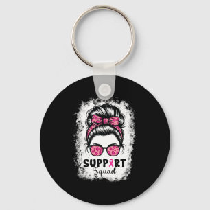 Support Squad Messy Bun Pink Warrior Breast Cancer Key Ring