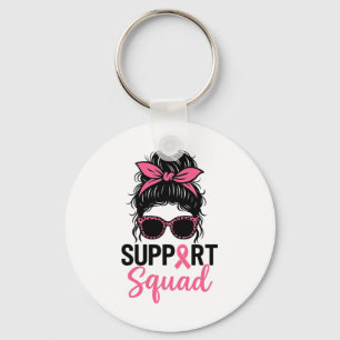 Support Squad Messy Bun Pink Warrior Breast Cancer Key Ring