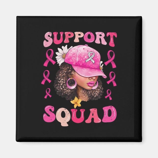 Support Squad Messy Bun Pink Warrior Breast Cancer Magnet (Front)