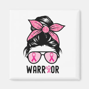 Support Squad Messy Bun Pink Warrior Breast Cancer Magnet