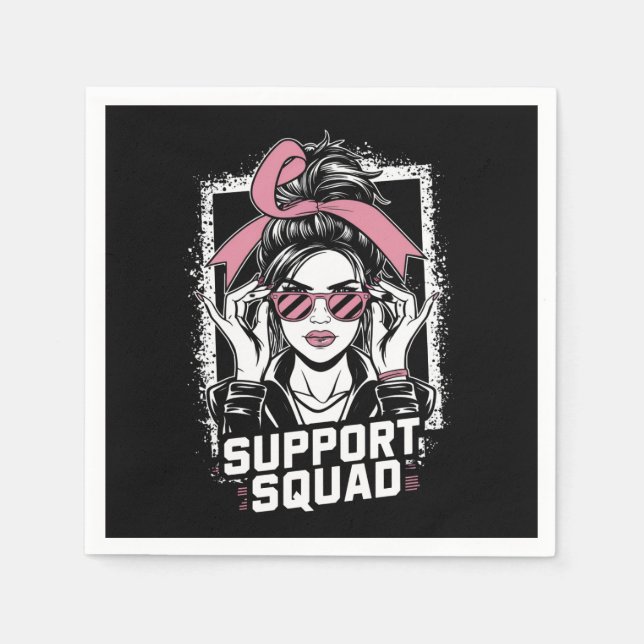 Support Squad Messy Bun Pink Warrior Breast Cancer Napkin (Front)