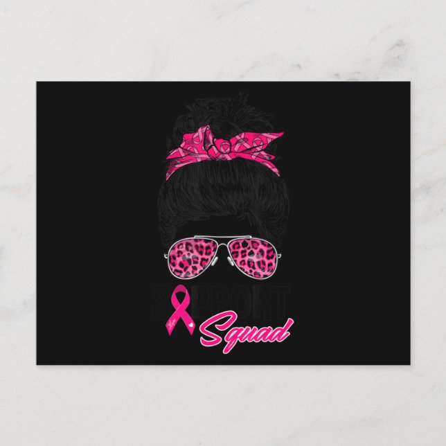 Support Squad Messy Bun Pink Warrior Breast Cancer Postcard (Front)