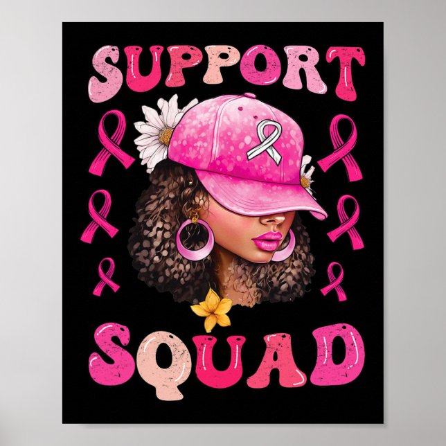 Support Squad Messy Bun Pink Warrior Breast Cancer Poster (Front)