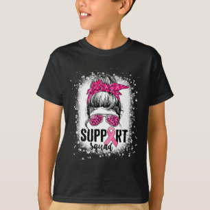 Support Squad Messy Bun Pink Warrior Breast Cancer T-Shirt