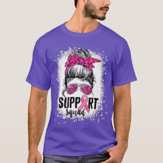 Support Squad Messy Bun Pink Warrior Breast Cancer T-Shirt