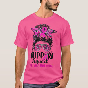 Support Squad Messy Bun Pink Warrior Breast Cancer T-Shirt