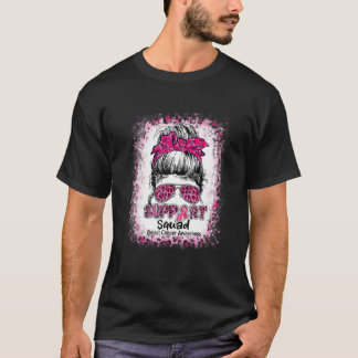 Support Squad Messy Bun Pink Warrior Breast Cancer T-Shirt
