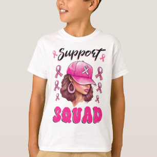Support Squad Messy Bun Pink Warrior Breast Cancer T-Shirt