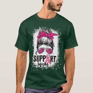 Support Squad Messy Bun Pink Warrior Breast Cancer T-Shirt
