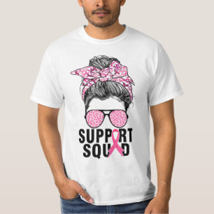 Support Squad Messy Bun Pink Warrior Breast Cancer T-Shirt