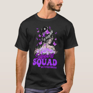 Support Squad Messy Bun Purple Ribbon Cystic Fibro T-Shirt