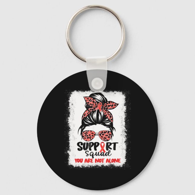 Support Squad Messy Bun Red Warrior Blood Cancer A Key Ring (Front)