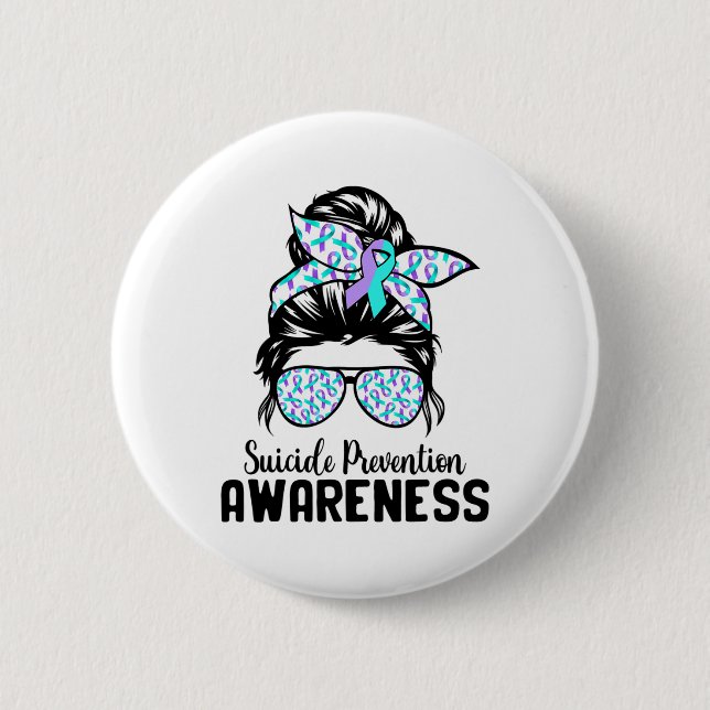 Support Squad Messy Bun Suicide Prevention Awarene 6 Cm Round Badge (Front)