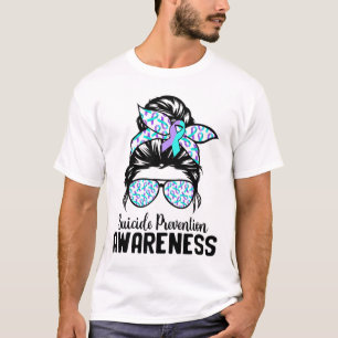 Support Squad Messy Bun Suicide Prevention Awarene T-Shirt