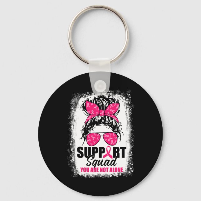 Support Squad Messy Bun Warrior Breast Cancer Awar Key Ring (Front)