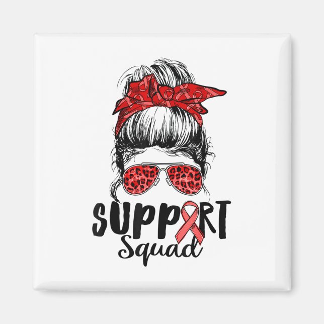 Support Squad Messy Bun Warrior Heart Disease Awar Magnet (Front)