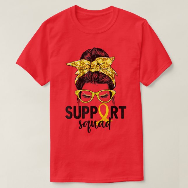 Support Squad Messy Bun Yellow Ribbon Childhood Ca T-Shirt (Design Front)