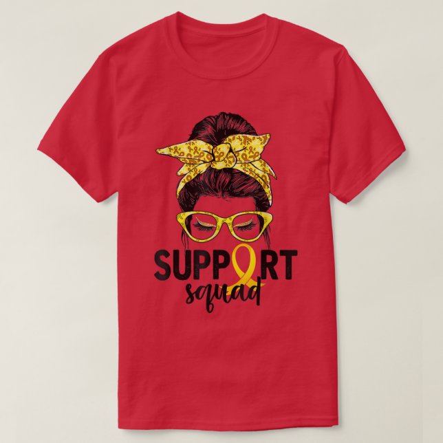 Support Squad Messy Bun Yellow Ribbon Childhood Ca T-Shirt (Design Front)