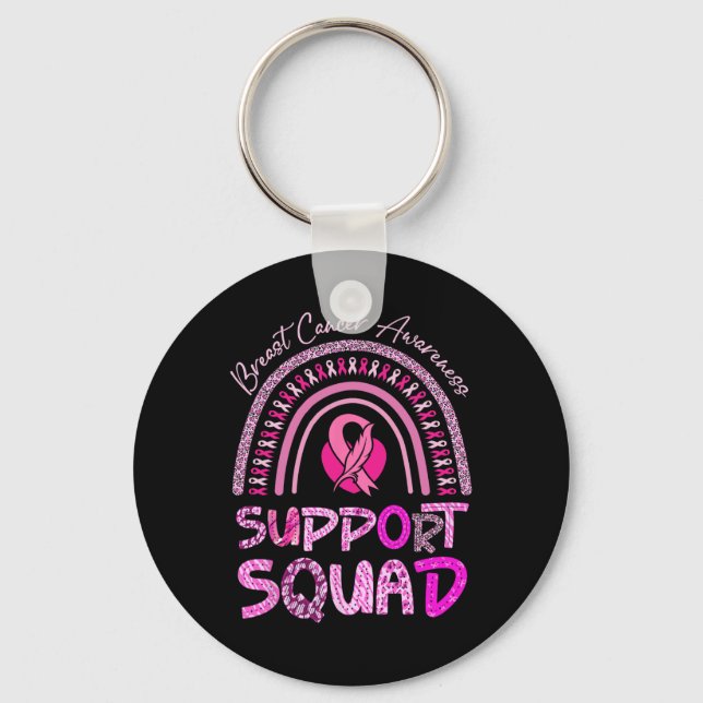Support Squad Pink Rainbow Leopard Breast Cancer A Key Ring (Front)