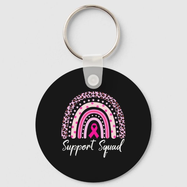 Support Squad Pink Rainbow Leopard Breast Cancer A Key Ring (Front)