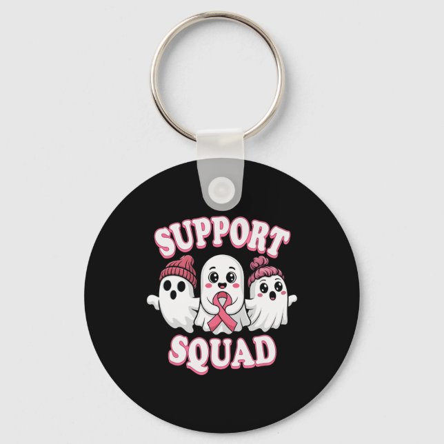 Support Squad Pink Ribbon Ghost Breast Cancer Awar Key Ring (Front)