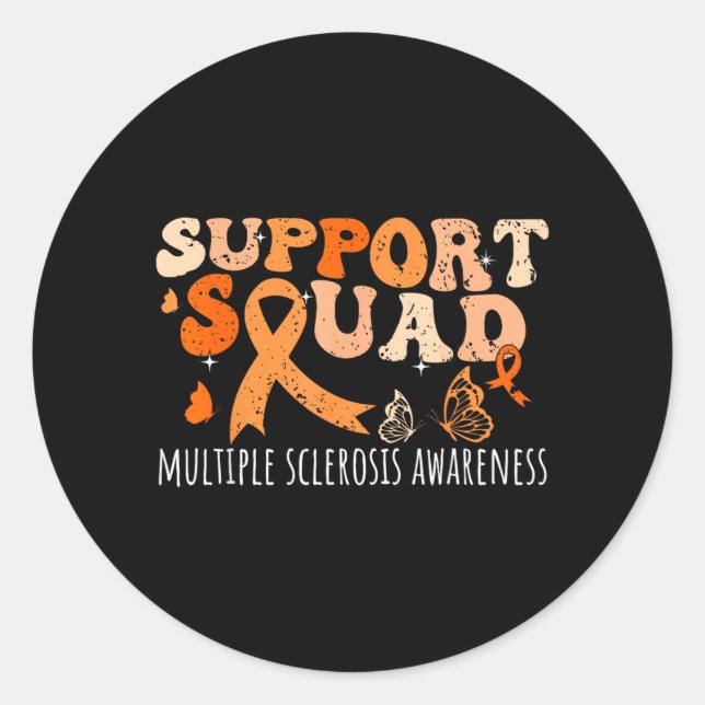 Support Squad Ribbon Multiple Sclerosis Awareness Classic Round Sticker (Front)