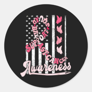 Support Squad Ribbon USA Flag Breast Cancer Classic Round Sticker