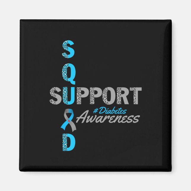 Support Squad T1d T2d Diabetes Grey Blue Ribbon  Magnet (Front)