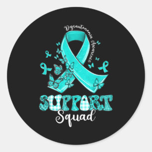 Support Squad Teal Ribbon Butterfly Dysautonomia A Classic Round Sticker