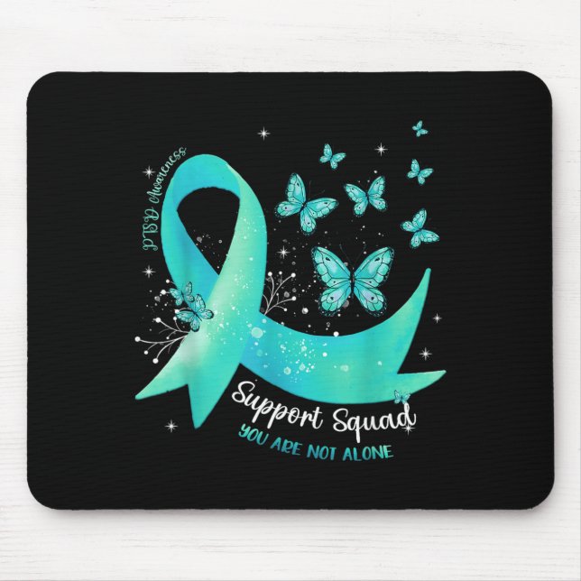Support Squad Teal Ribbon Butterfly Ptsd Awareness Mouse Pad (Front)