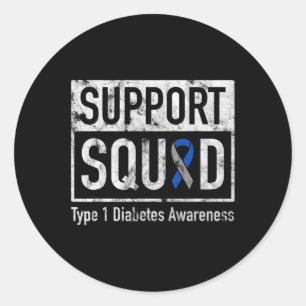 Support Squad Type 1 Diabetes Awareness Ribbon  Classic Round Sticker
