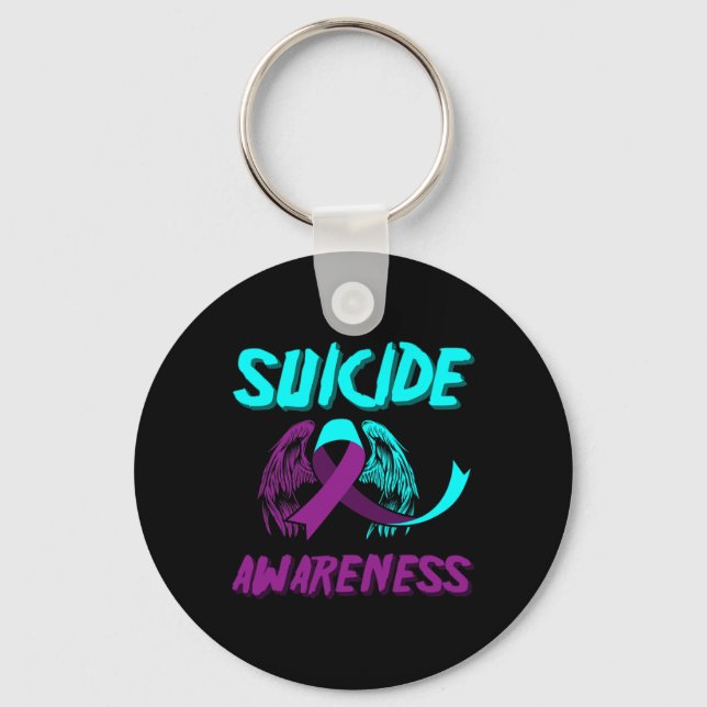 Support Suicide Awareness Wings Suicide Prevention Key Ring (Front)