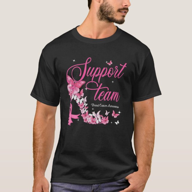 Support Team Breast Cancer Awareness High Heel Pin T-Shirt (Front)