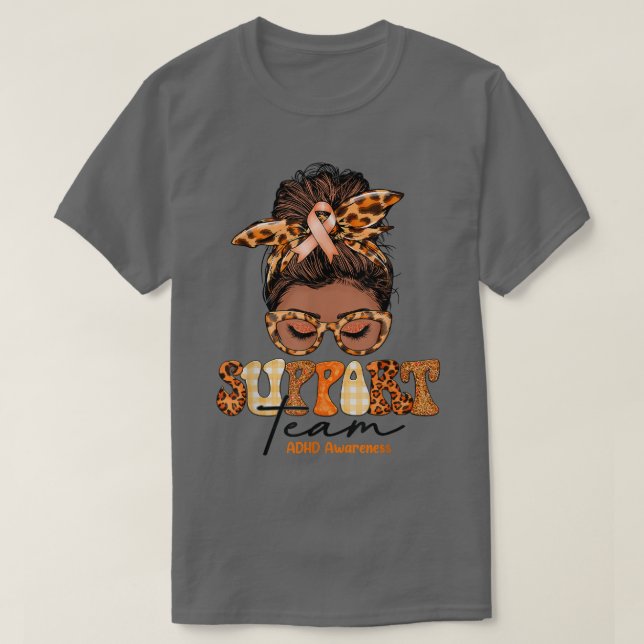 Support Team Messy Bun Butterfly ADHD Awareness  T-Shirt (Design Front)