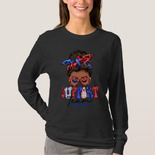 Support Team Messy Bun Butterfly Blue & Red Ribbon T-Shirt