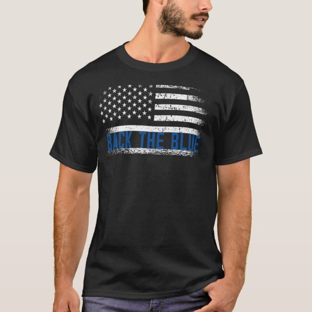 Support the Police Officers Back the Blue Line Ame T-Shirt (Front)
