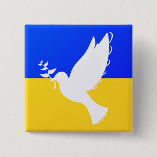 Support Ukraine Button Peace Dove Ukrainian Flag