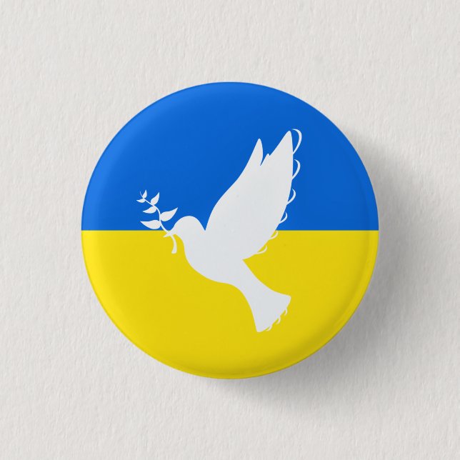 Support Ukraine Button Peace Dove Ukrainian Flag (Front)