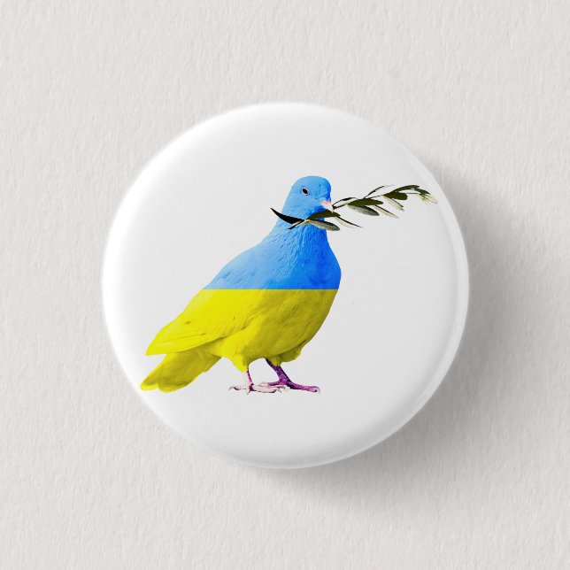 Support Ukraine Button Peace Dove Ukrainian Flag (Front)